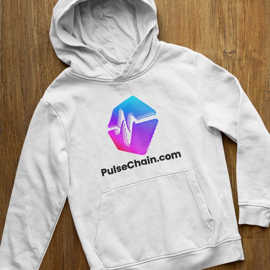 PulseChain.Com Logo - White Hoodie - The Pulsican Store